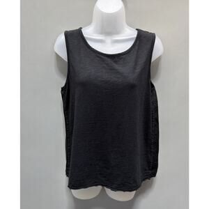 XCVI Black 100% Linen Blouse Tank Top Woman’s Size L Raw Hem Back Button Detail